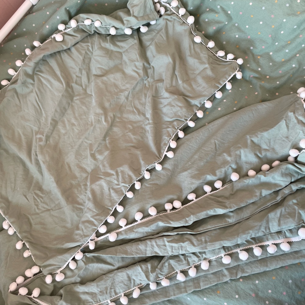 Twin size duvet and sham. Sage